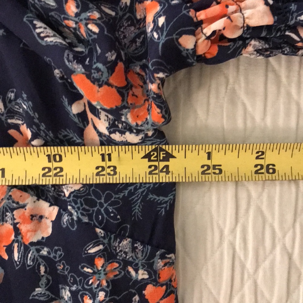 Luxology Spring Navy Blue Dress w/ Coral Pink Flowers Bell Sleeves Plus … - Picture 14 of 16